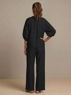 Natalia | Zip Front Blouson Top Wide Leg Set