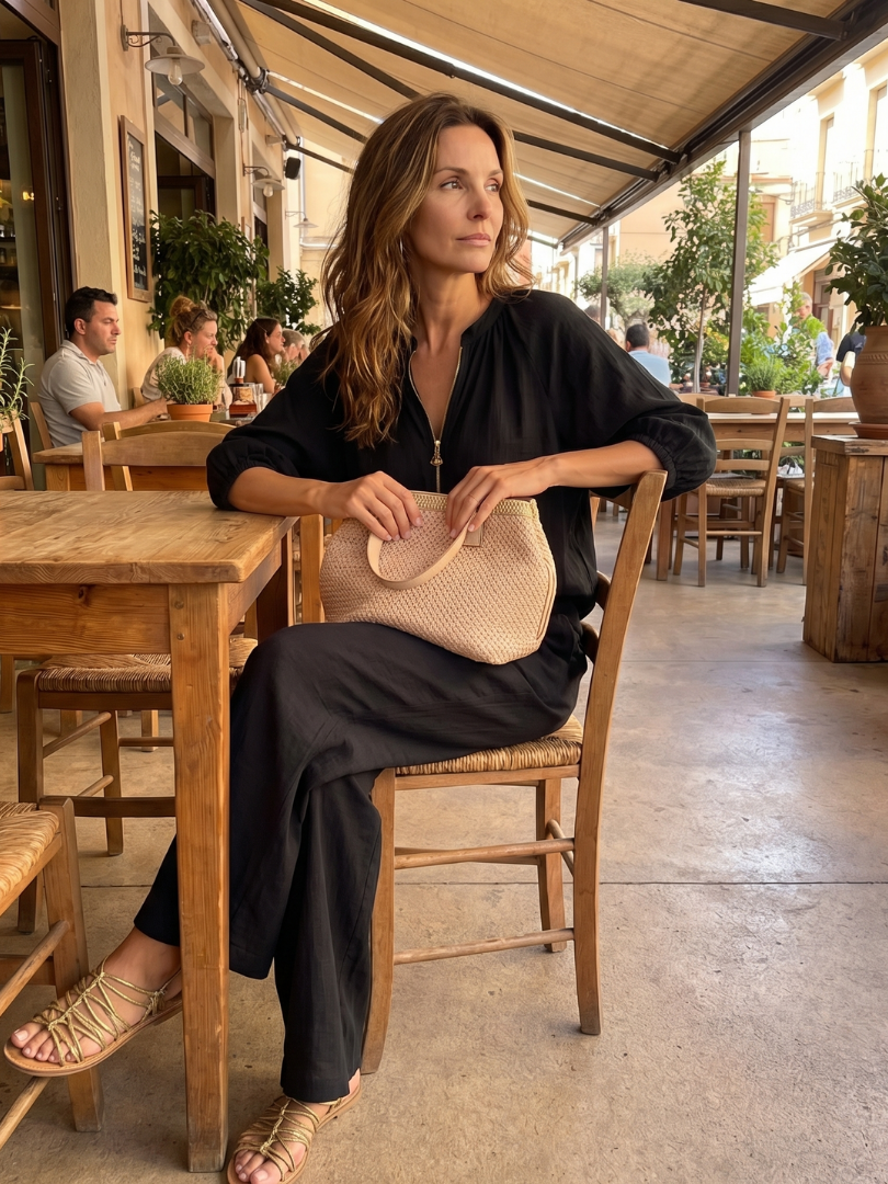 Natalia | Zip Front Blouson Top Wide Leg Set