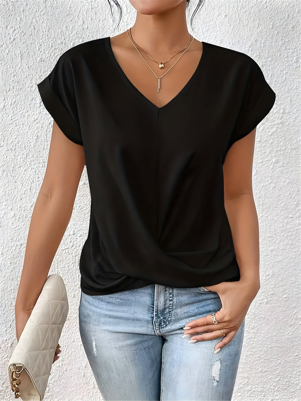 MEIKA – Classic Twist Detail V-Neck Top