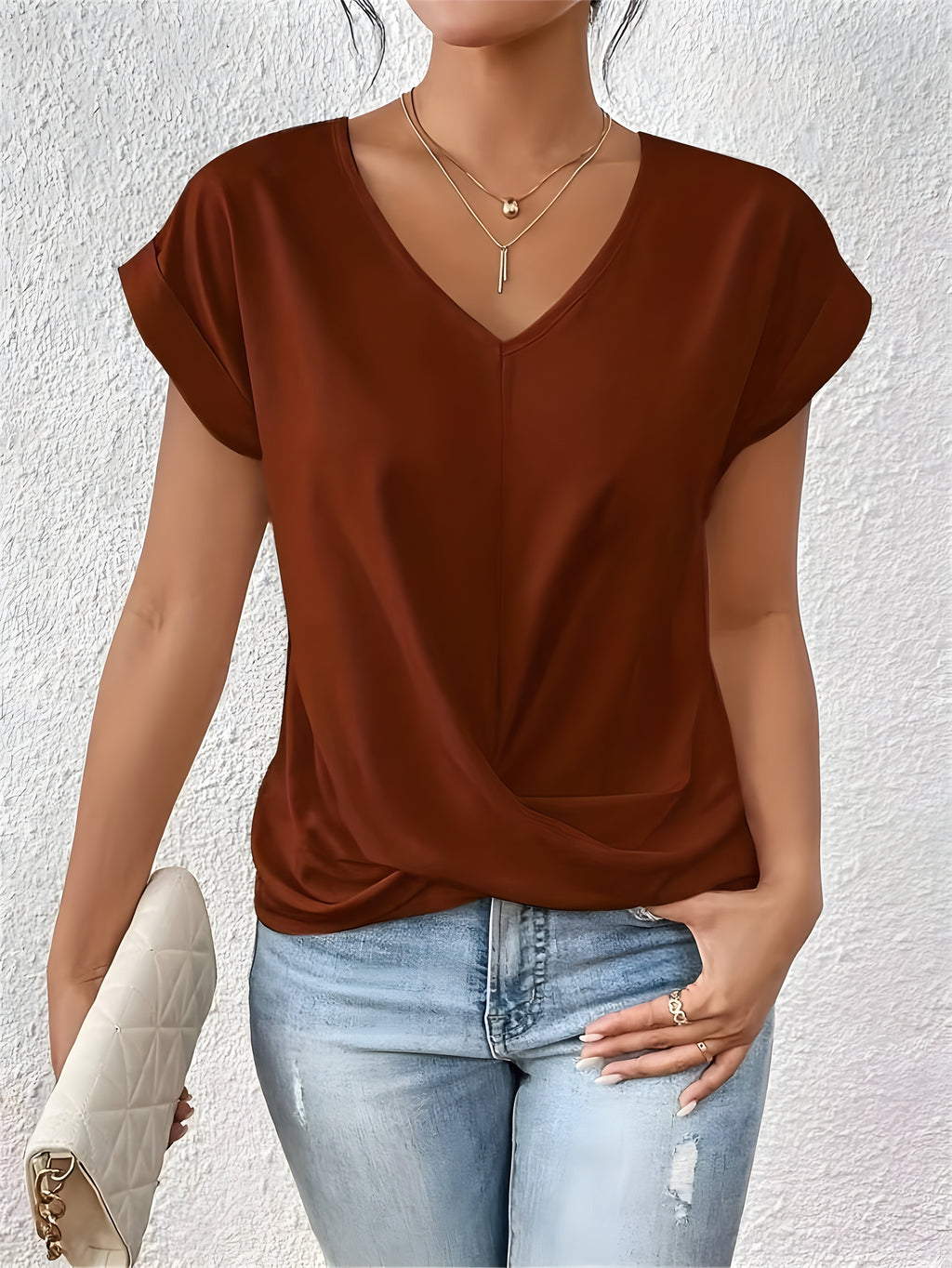 MEIKA – Classic Twist Detail V-Neck Top
