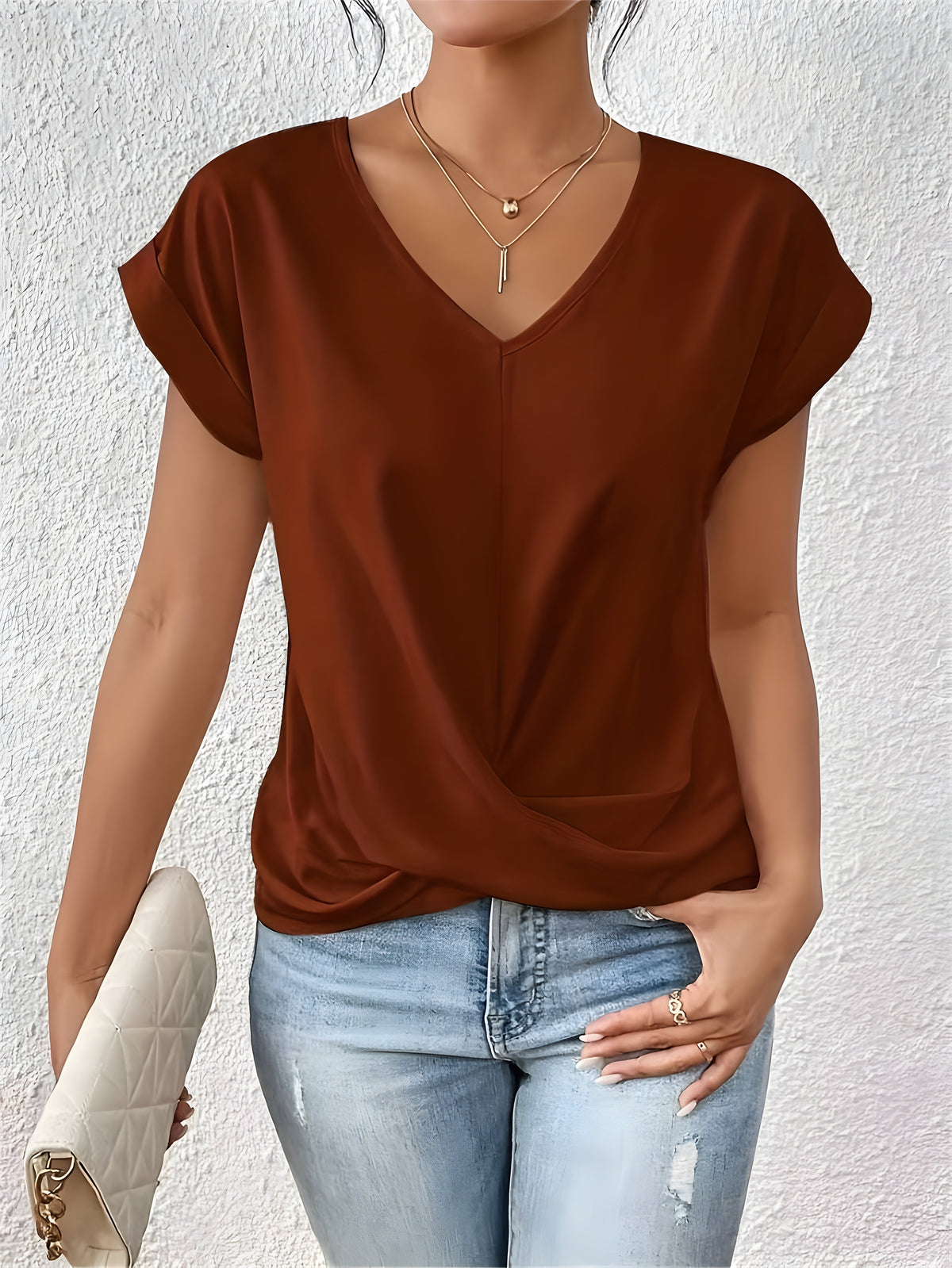MEIKA – Classic Twist Detail V-Neck Top