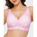 Soutien-gorge sans couture à imprimé léopard rose sans armatures, bonnet plein, doux, fin, soutien moulé, respirant et joli, décolleté en V profond, soutien-gorge push-up plus