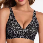 Soutien-gorge sans couture à imprimé léopard rose sans armatures, bonnet plein, doux, fin, soutien moulé, respirant et joli, décolleté en V profond, soutien-gorge push-up plus