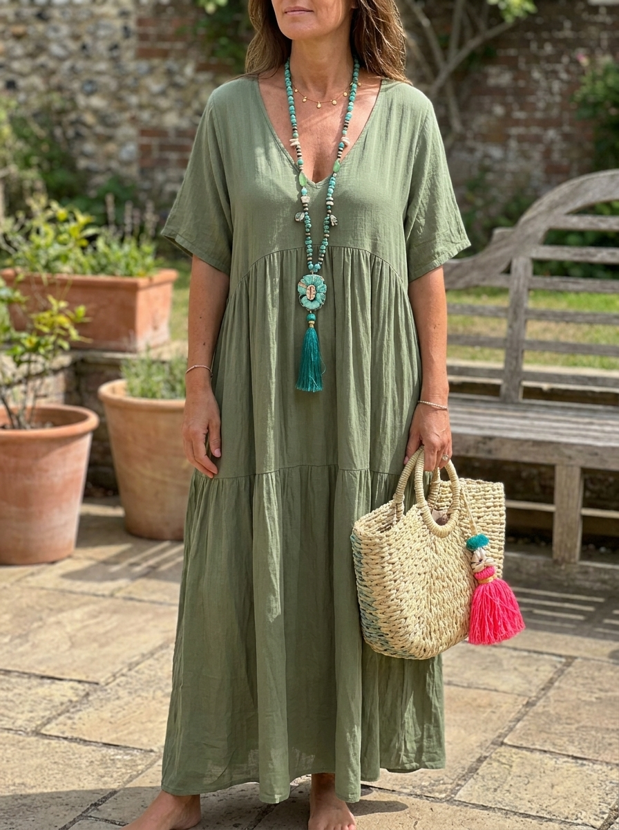 LINNEA – Soft Ruffle V-Neck Maxi Dress