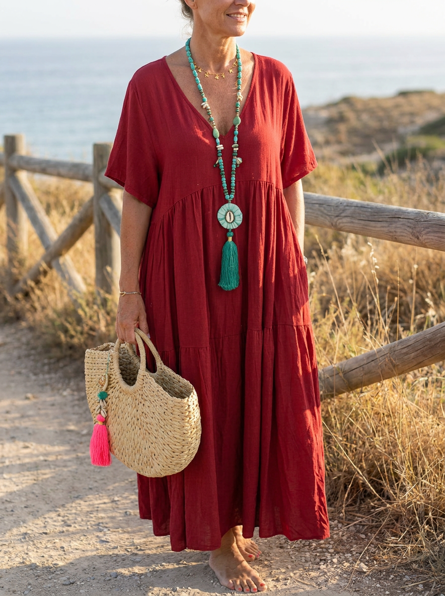 LINNEA – Soft Ruffle V-Neck Maxi Dress